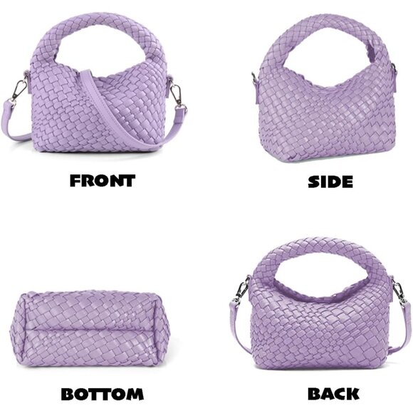 Women's Vegan Woven Crossbody Bag Small Tote with Detachable Strap - Picture 3 of 7